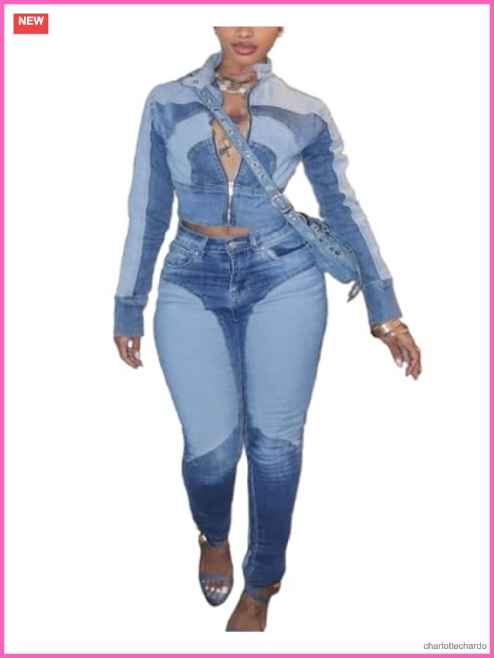 Denim Two Piece Outfit Womens Cropped Jacket & Jeans Set Y2K